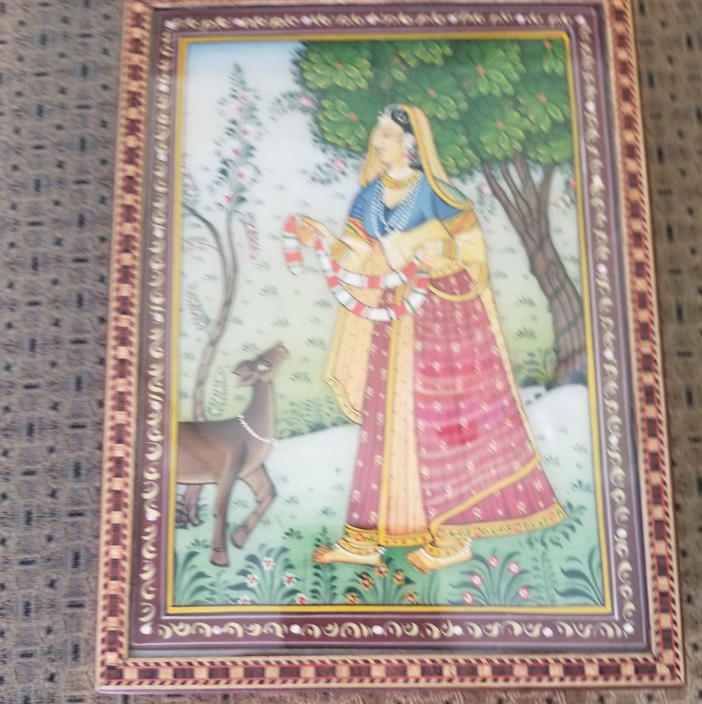 INDIA JEWELRY BOX WITH GEMSTONE PAINTING